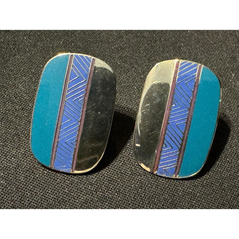 Vintage Laurel Burch “La Loma” Geometric Post Glossy Enamel Earrings